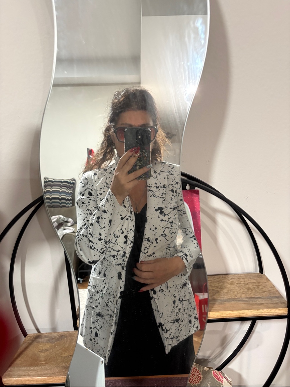 White Blazer with Black Paint-Splatter Print - Picture 9 of 9